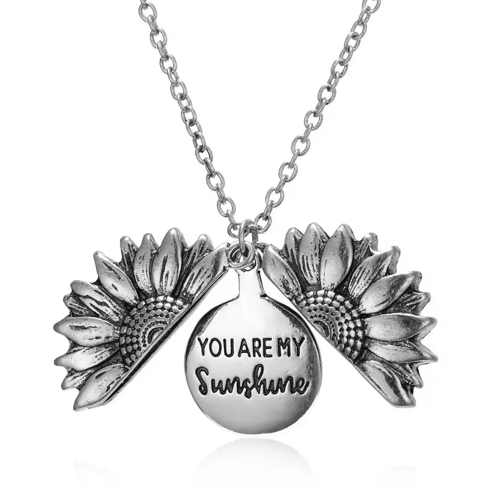 Sunflower Engraved Pendant Necklaces