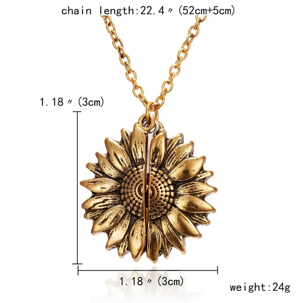 Sunflower Engraved Pendant Necklaces