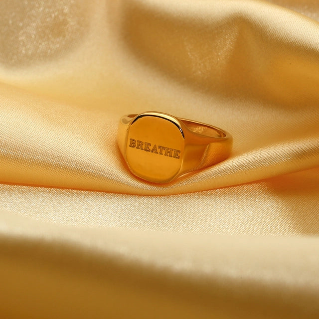 18K Gold Plated Lettered Signet Ring