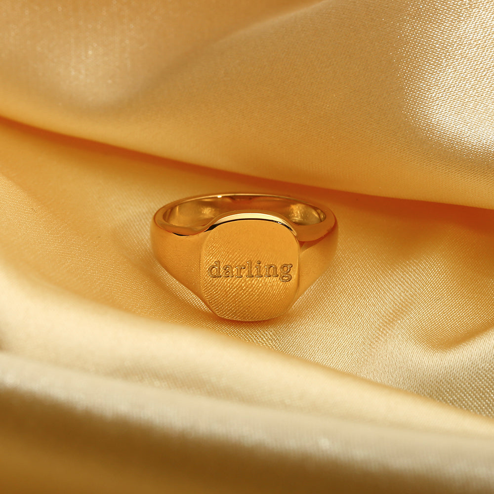 18K Gold Plated Lettered Signet Ring