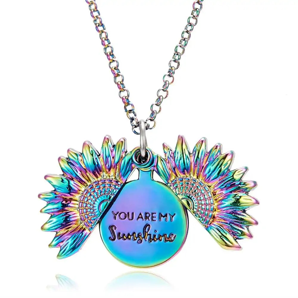 Sunflower Engraved Pendant Necklaces