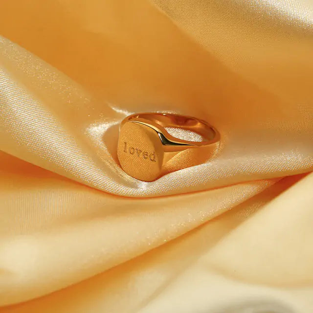 18K Gold Plated Lettered Signet Ring