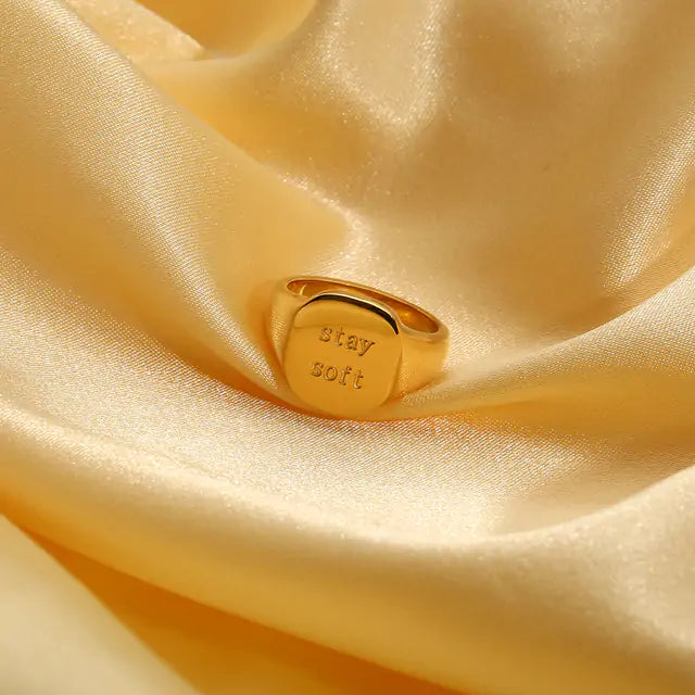 18K Gold Plated Lettered Signet Ring