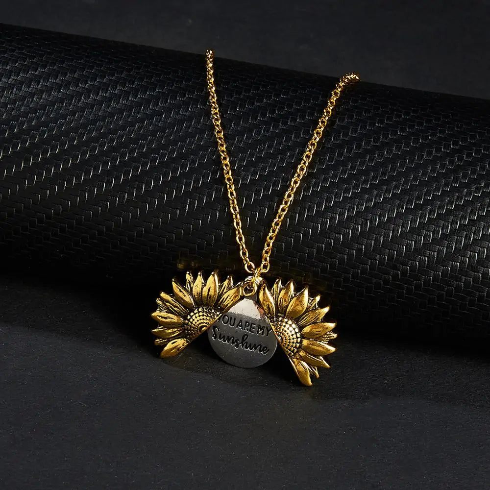 Sunflower Engraved Pendant Necklaces