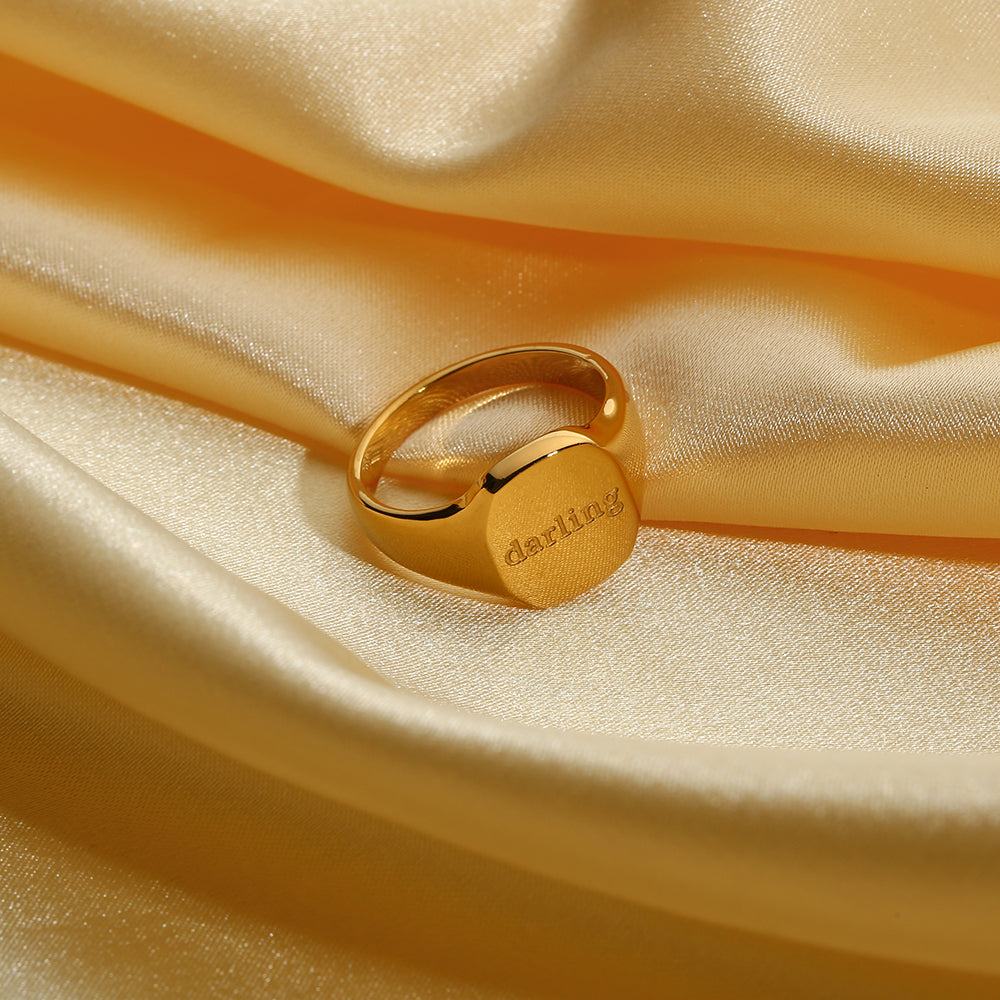 18K Gold Plated Lettered Signet Ring