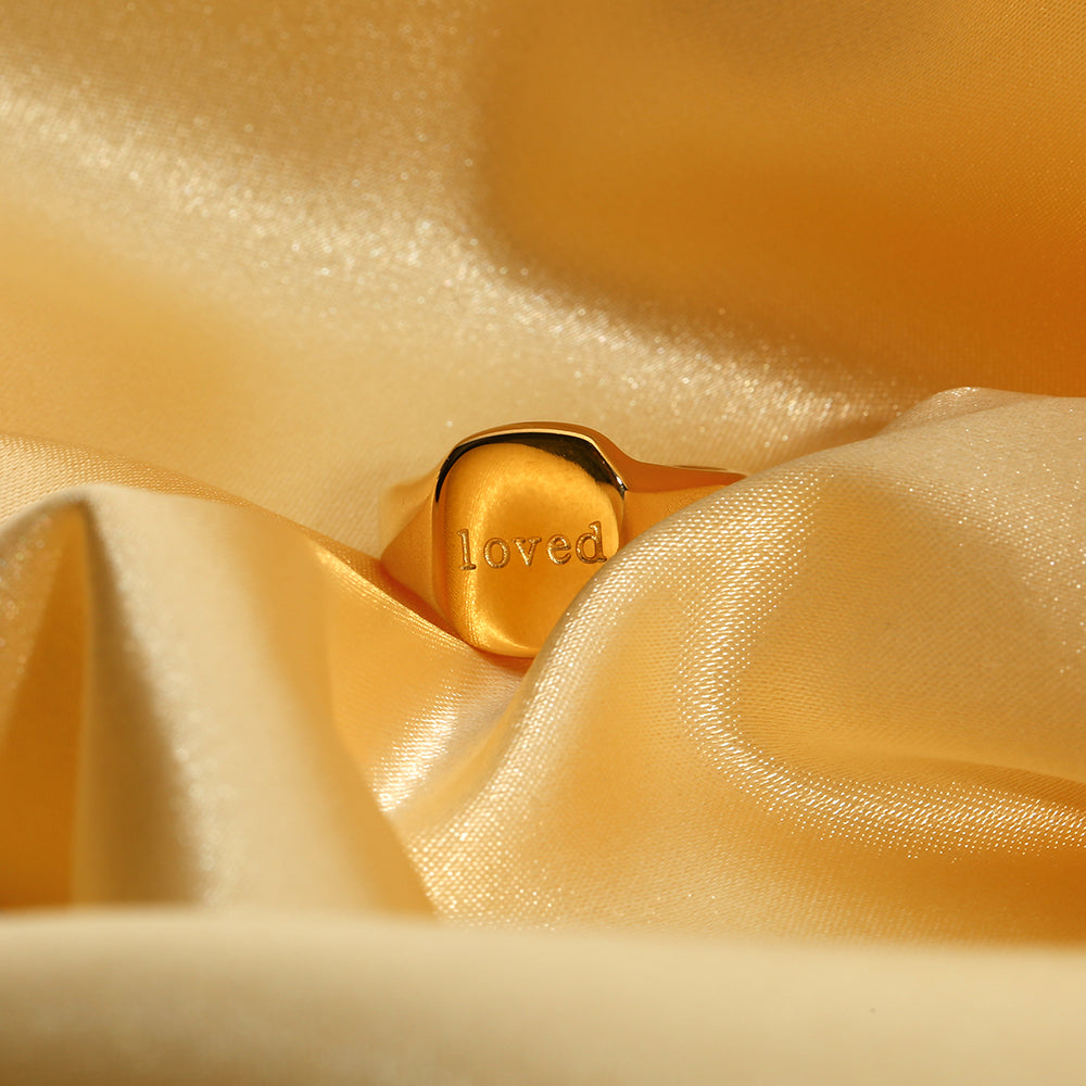 18K Gold Plated Lettered Signet Ring