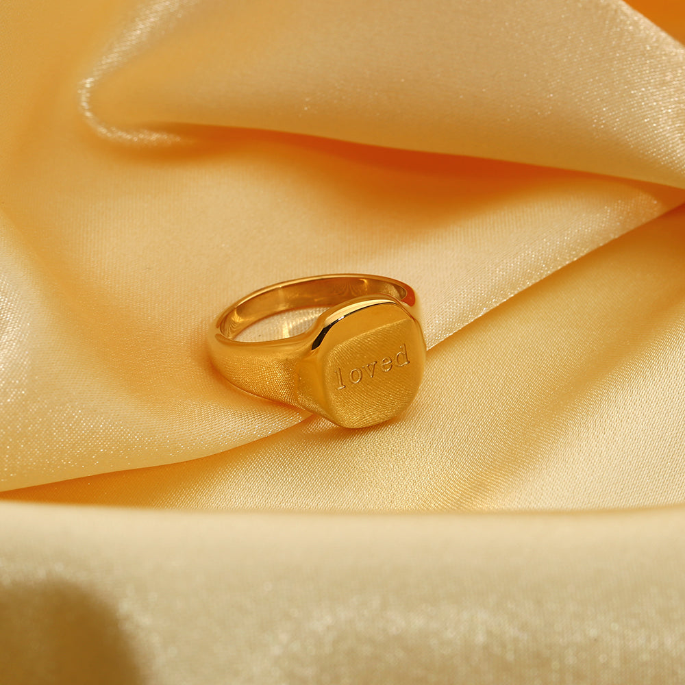 18K Gold Plated Lettered Signet Ring