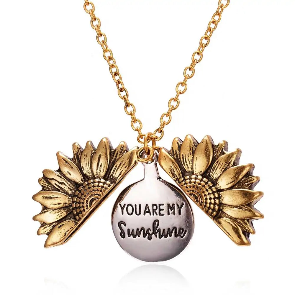 Sunflower Engraved Pendant Necklaces