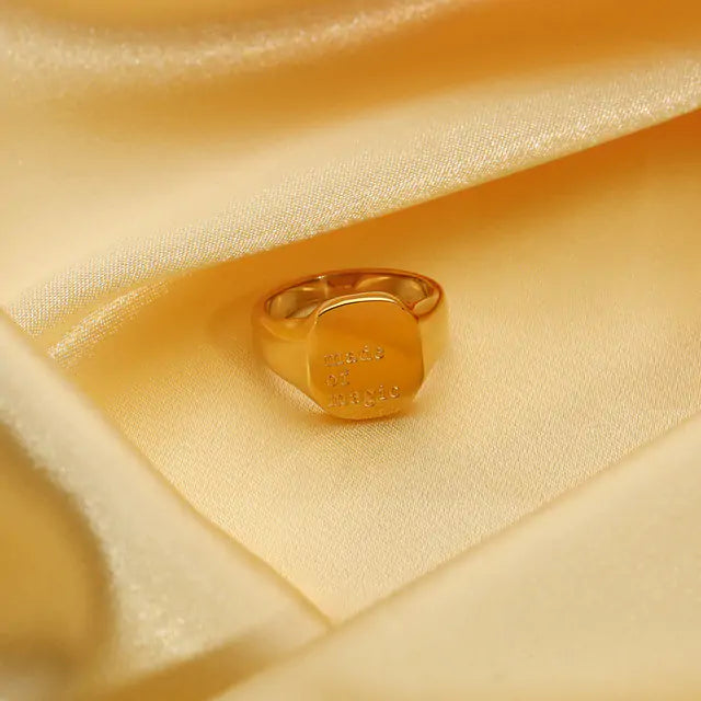 18K Gold Plated Lettered Signet Ring