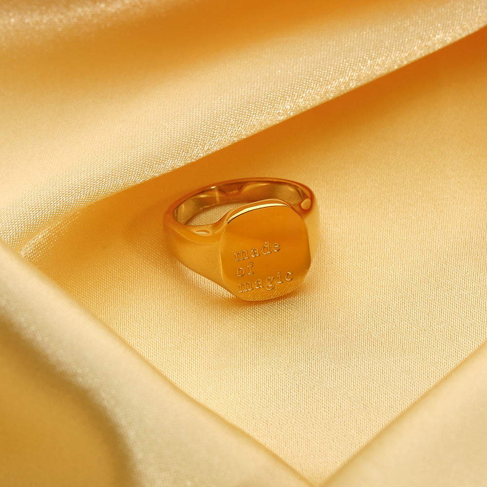 18K Gold Plated Lettered Signet Ring