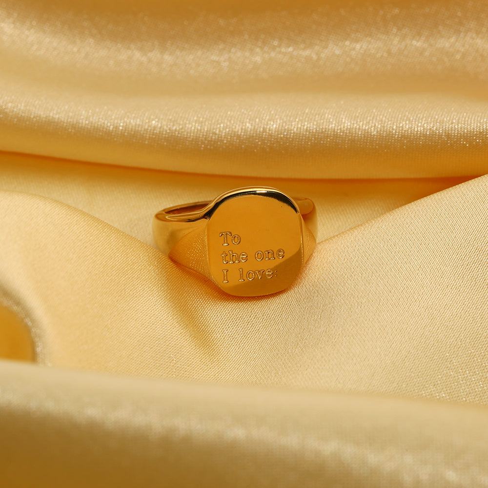 18K Gold Plated Lettered Signet Ring