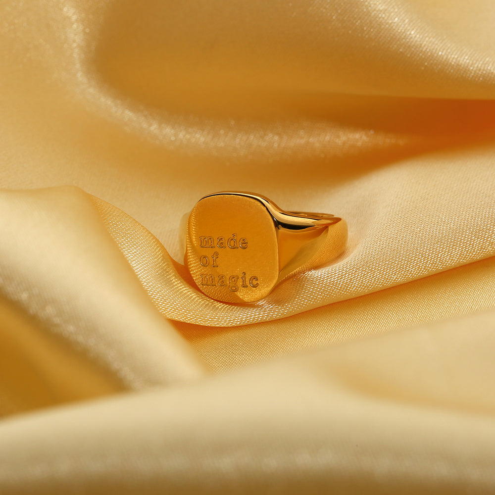 18K Gold Plated Lettered Signet Ring