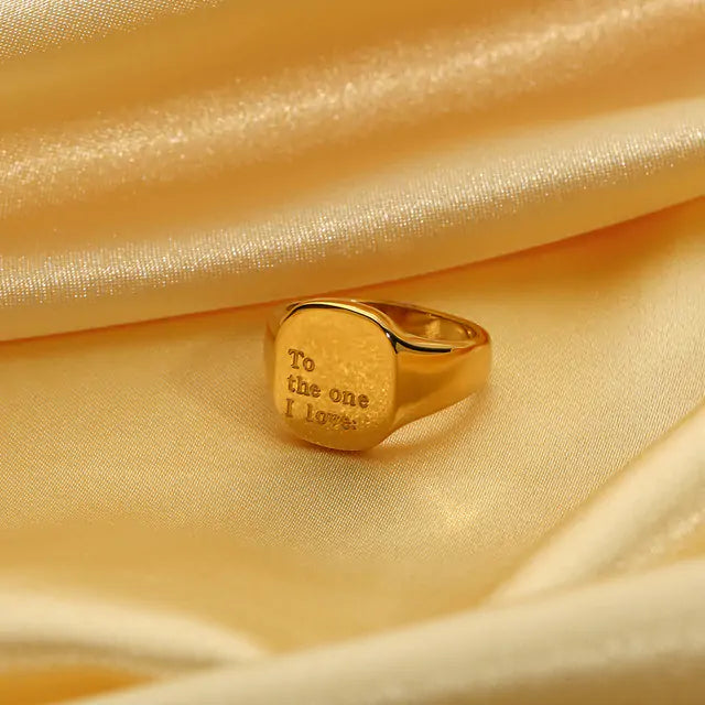 18K Gold Plated Lettered Signet Ring