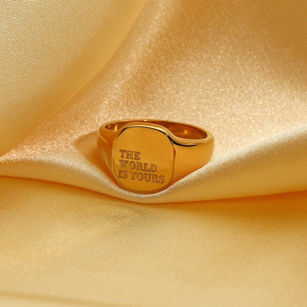 18K Gold Plated Lettered Signet Ring