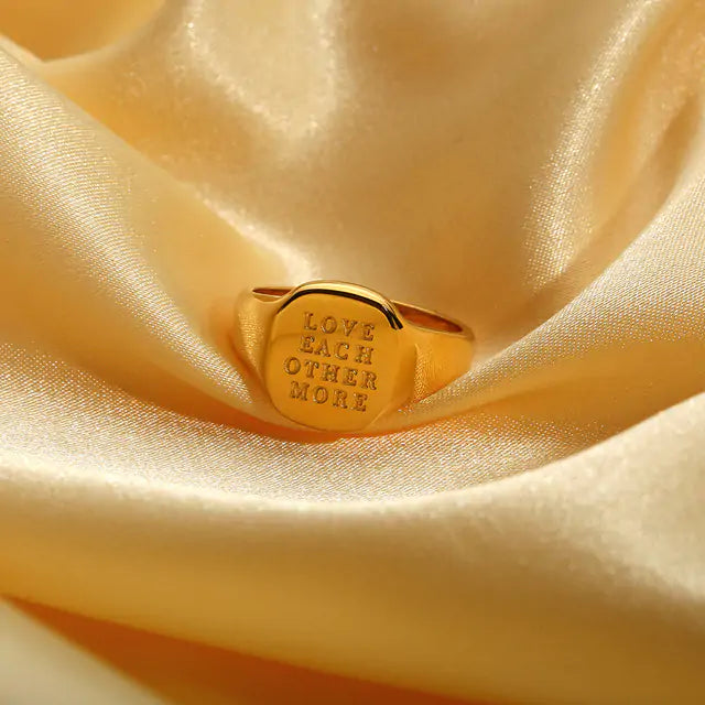 18K Gold Plated Lettered Signet Ring