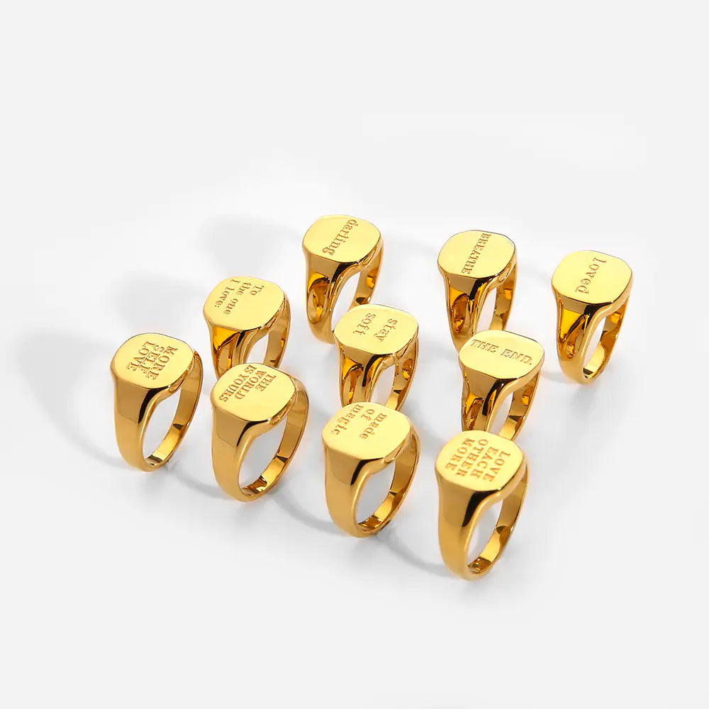 18K Gold Plated Lettered Signet Ring